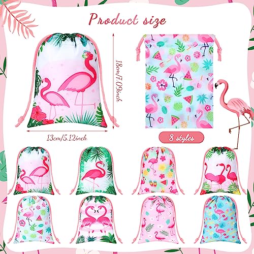 Kajaia 24 Pieces Flamingo Drawstring Gift Bags Hawaiian Party Favor Bags Flamingo Party Candy Treat Bags Tropical Party Goodie Bags for Kids Birthday Party Decorations Beach Party Supplies - Image 2