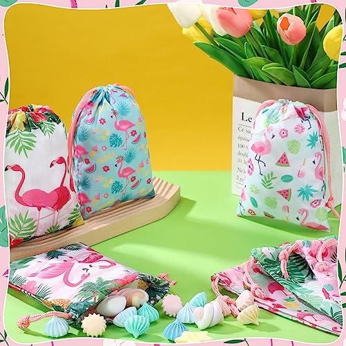 Kajaia 24 Pieces Flamingo Drawstring Gift Bags Hawaiian Party Favor Bags Flamingo Party Candy Treat Bags Tropical Party Goodie Bags for Kids Birthday Party Decorations Beach Party Supplies - Image 4