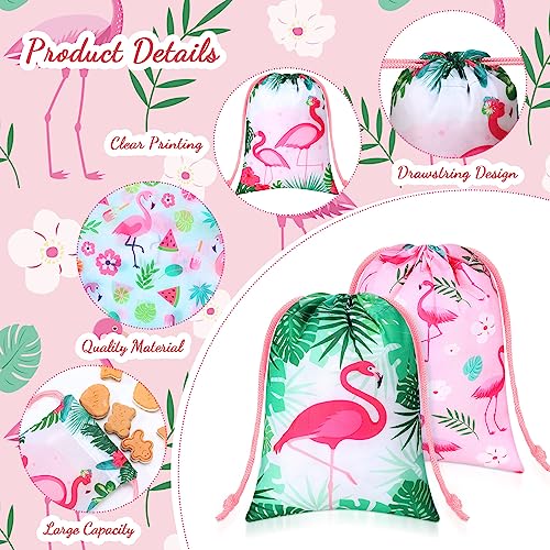 Kajaia 24 Pieces Flamingo Drawstring Gift Bags Hawaiian Party Favor Bags Flamingo Party Candy Treat Bags Tropical Party Goodie Bags for Kids Birthday Party Decorations Beach Party Supplies - Image 3