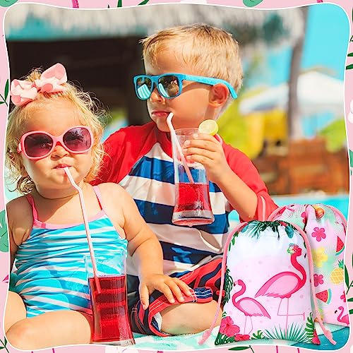 Kajaia 24 Pieces Flamingo Drawstring Gift Bags Hawaiian Party Favor Bags Flamingo Party Candy Treat Bags Tropical Party Goodie Bags for Kids Birthday Party Decorations Beach Party Supplies - Image 5