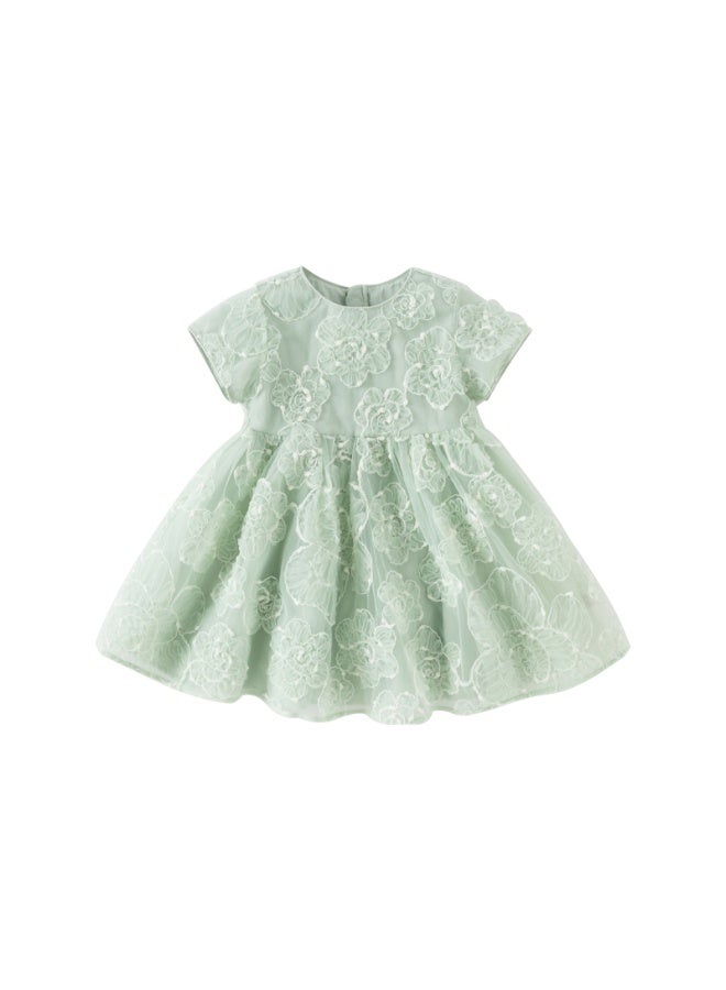 Dave & Bella Girls Floral Embroidered Tulle Dress - Image 1