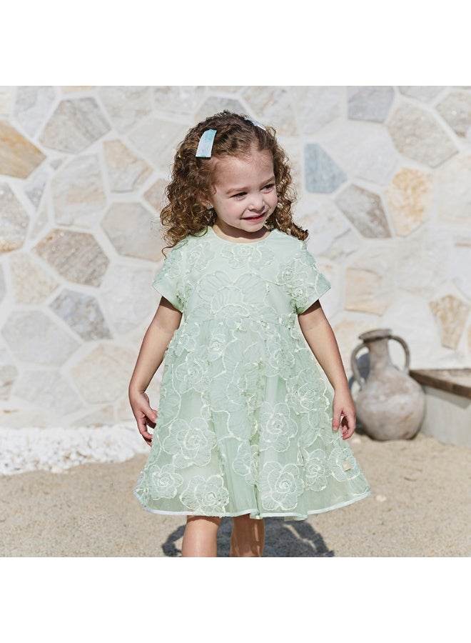 Dave & Bella Girls Floral Embroidered Tulle Dress - Image 2