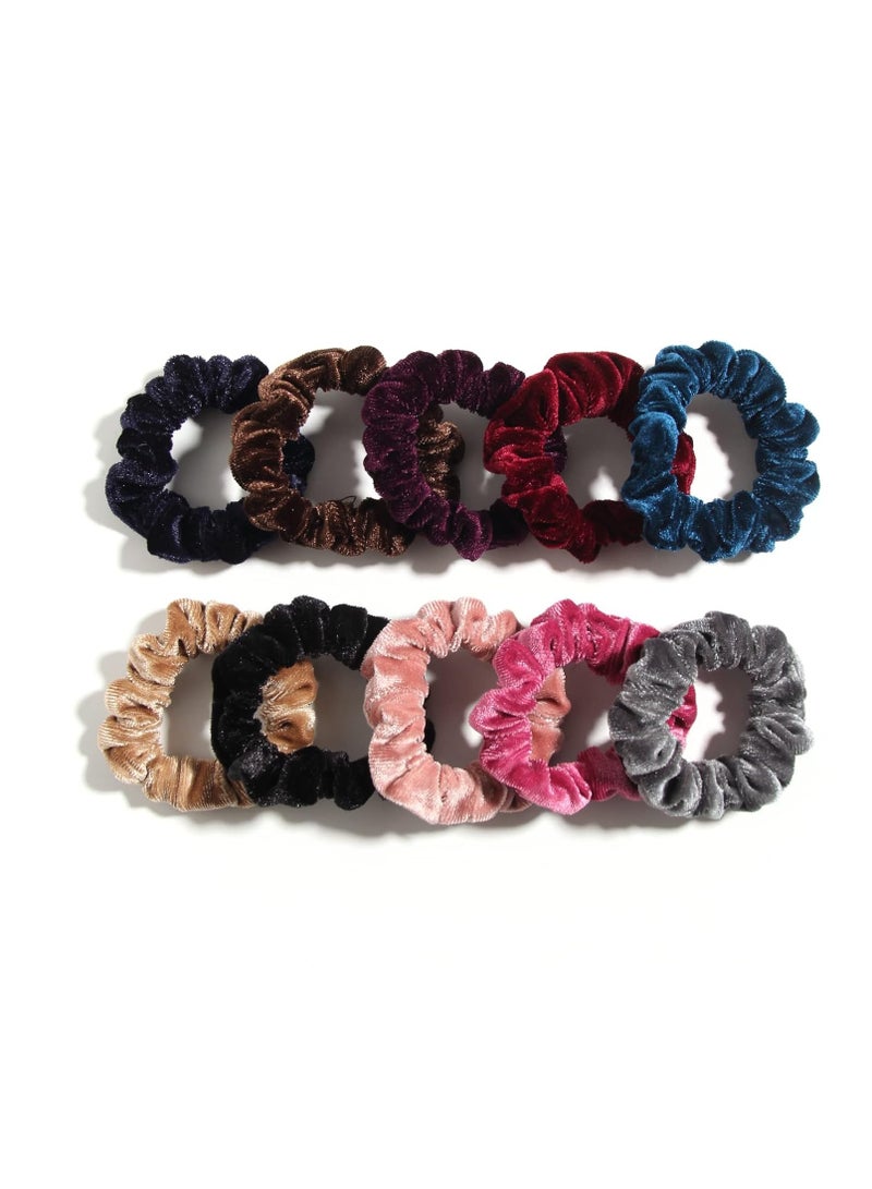 LFOUVRE Pack of 10 Small Velvet Scrunchies for Women Hair Accessories, Mini Thin Elastic Hair Ties, LFOUVRE Rubber Hair Bands for Thick Hair, Mini Scrunchies - Image 1
