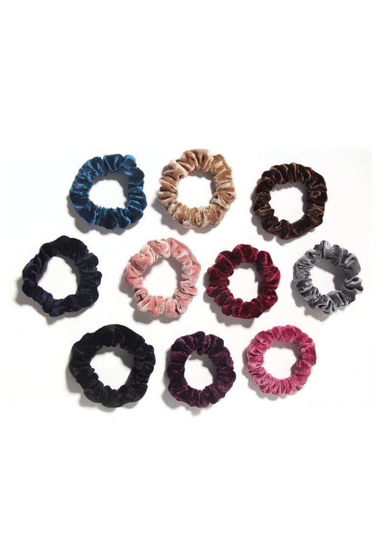 LFOUVRE Pack of 10 Small Velvet Scrunchies for Women Hair Accessories, Mini Thin Elastic Hair Ties, LFOUVRE Rubber Hair Bands for Thick Hair, Mini Scrunchies - Image 5