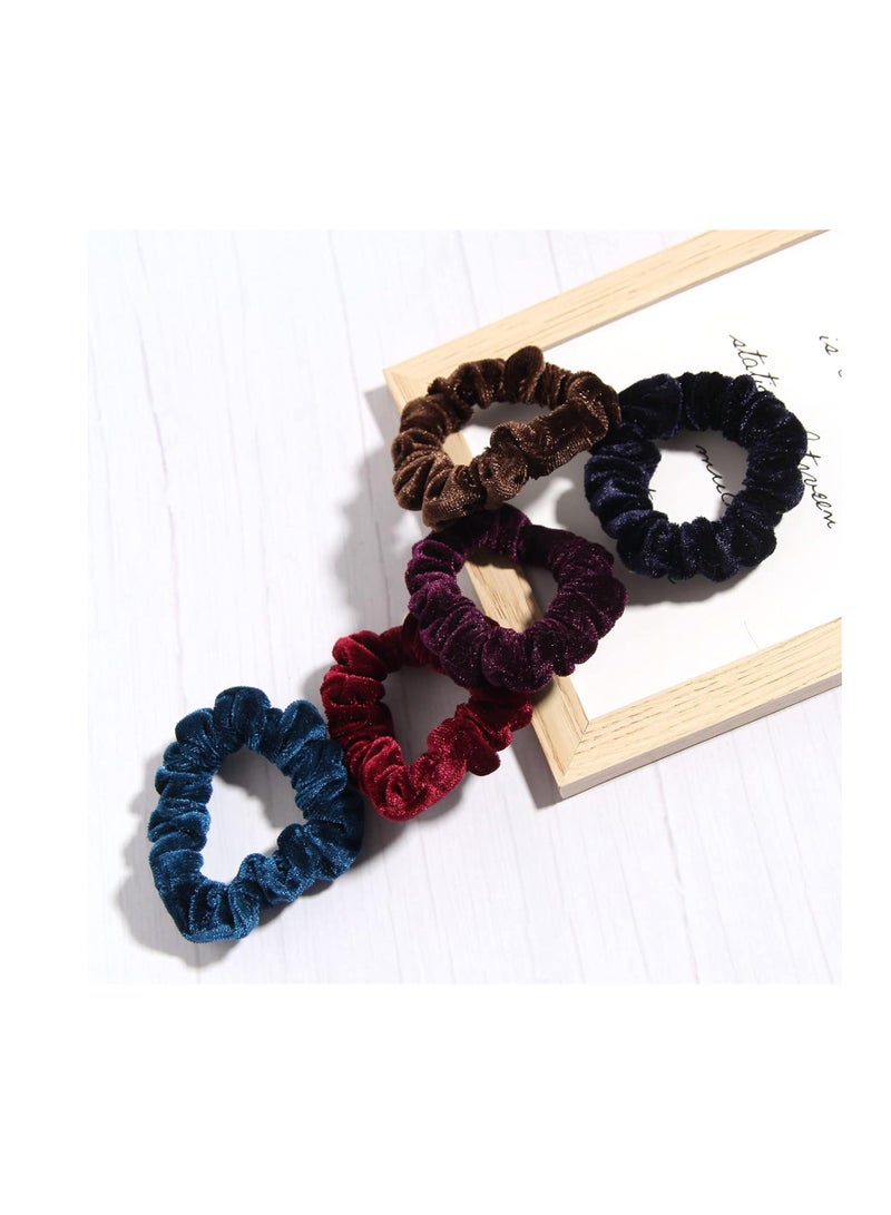 LFOUVRE Pack of 10 Small Velvet Scrunchies for Women Hair Accessories, Mini Thin Elastic Hair Ties, LFOUVRE Rubber Hair Bands for Thick Hair, Mini Scrunchies - Image 3