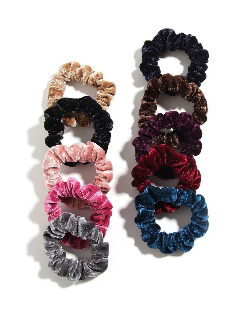 LFOUVRE Pack of 10 Small Velvet Scrunchies for Women Hair Accessories, Mini Thin Elastic Hair Ties, LFOUVRE Rubber Hair Bands for Thick Hair, Mini Scrunchies - Image 2