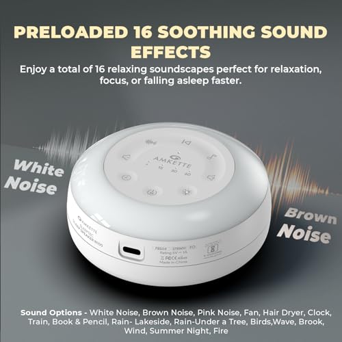 Amkette Sleeptec Sleep Speaker/White Noise Machine, 24 Preloaded Soothing Sounds, 6-Level Night Light, Timer Settings, Compact Bedside Sleep & Relaxation Device - Image 2