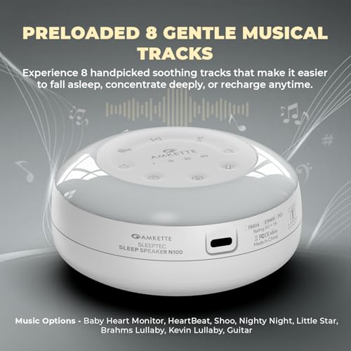 Amkette Sleeptec Sleep Speaker/White Noise Machine, 24 Preloaded Soothing Sounds, 6-Level Night Light, Timer Settings, Compact Bedside Sleep & Relaxation Device - Image 4