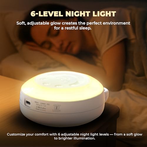 Amkette Sleeptec Sleep Speaker/White Noise Machine, 24 Preloaded Soothing Sounds, 6-Level Night Light, Timer Settings, Compact Bedside Sleep & Relaxation Device - Image 5