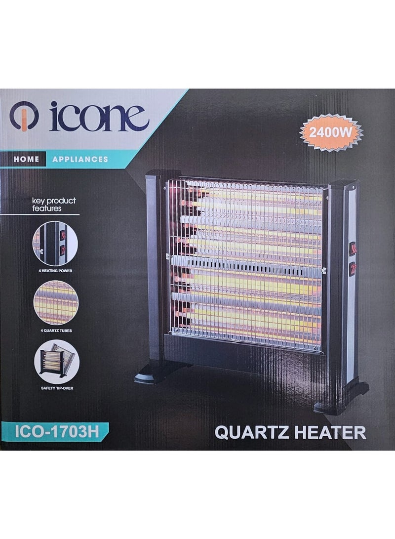 آيكون ايكون دفاية كوارتز كهربائية بقدرة 2400 واط- 4 شمعات - 4 درجات تحكم بالحرارة - 220-240 فولت /50-60 هرتز - لون اسود - - ICO-1703H - Image 2