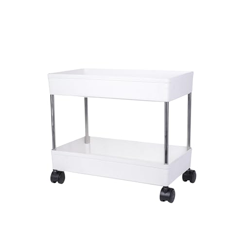 PULSBERY Multipurpose Plastic Trolley with Dish Rack for Kitchen Fruit Vegetable Storage Basket Modern Organizer - 2 Layer Stackable Shelf Cart Kitchenware Food, Snacks, Toys, Tiered Shelf (White) - Image 2
