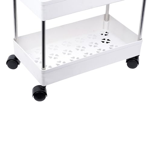 PULSBERY Multipurpose Plastic Trolley with Dish Rack for Kitchen Fruit Vegetable Storage Basket Modern Organizer - 2 Layer Stackable Shelf Cart Kitchenware Food, Snacks, Toys, Tiered Shelf (White) - Image 4