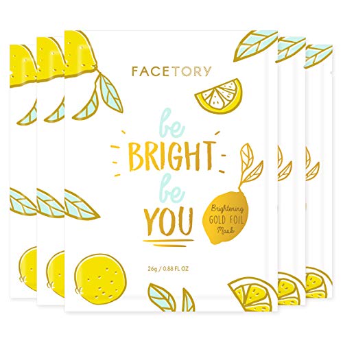 FACETORY K Beauty Face Mask Skin Care - BE BRIGHT BE YOU BRIGHTENING Sheet Mask with Gold Foil & Lemon Fruit | Glowing Gold Brightening Face Mask (5 Pack) - Image 1