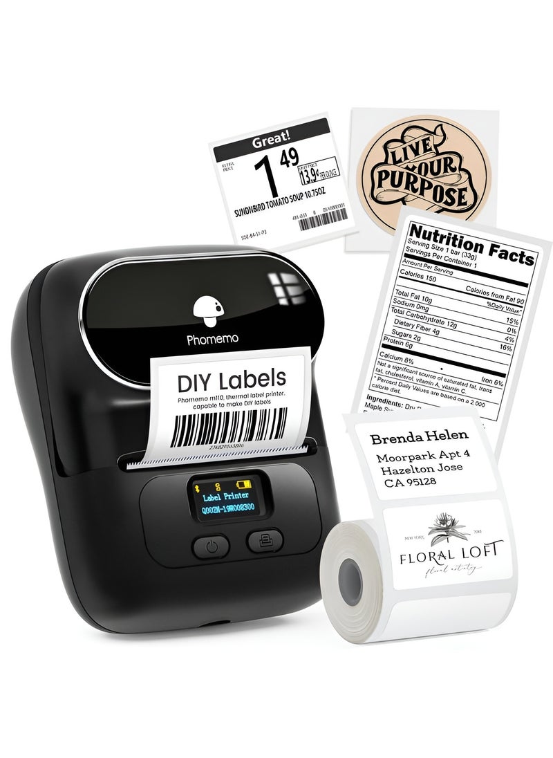 phomemo - Label Makers Phomemo M110 Barcode Label Printer Bluetooth Label Maker Portable Thermal Printer for Small Business Address Barcode Logo Clothing Mailing Sticker Printer for Phones & PC Black - Image 1