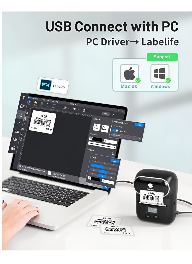 phomemo - Label Makers Phomemo M110 Barcode Label Printer Bluetooth Label Maker Portable Thermal Printer for Small Business Address Barcode Logo Clothing Mailing Sticker Printer for Phones & PC Black - Image 1