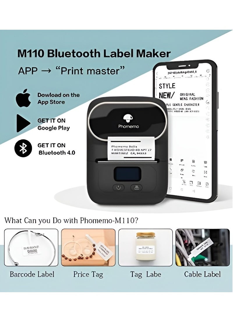 phomemo - Label Makers Phomemo M110 Barcode Label Printer Bluetooth Label Maker Portable Thermal Printer for Small Business Address Barcode Logo Clothing Mailing Sticker Printer for Phones & PC Black - Image 1