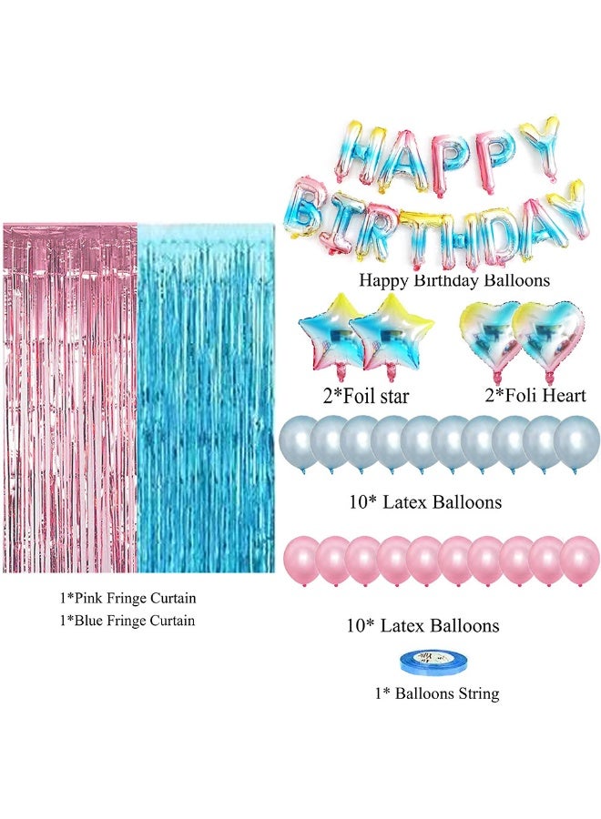 Serinovia 40 PCS Birthday Party Balloon Set Foil Balloons Happy Birthday Letter Balloons Decorations Blue Pink  - Image 2
