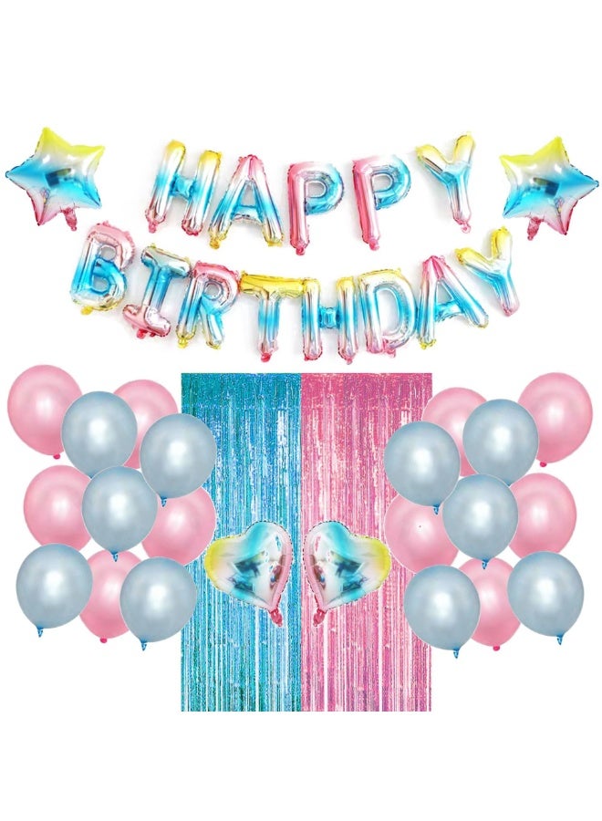 Serinovia 40 PCS Birthday Party Balloon Set Foil Balloons Happy Birthday Letter Balloons Decorations Blue Pink  - Image 1