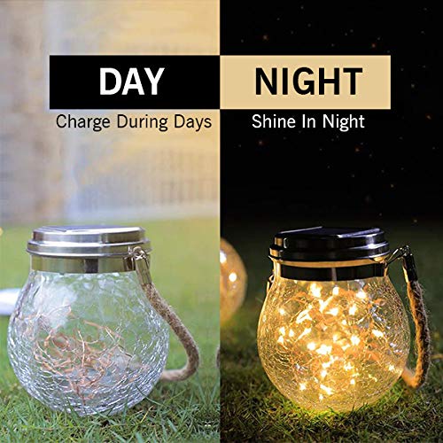 Epyz Solar Light Outdoor Garden Home Waterproof Hanging Crackle Jar Light for Party Christmas Decoration Lights [ Pack of 2, Warm Yellow Light,20LED ] - Image 3