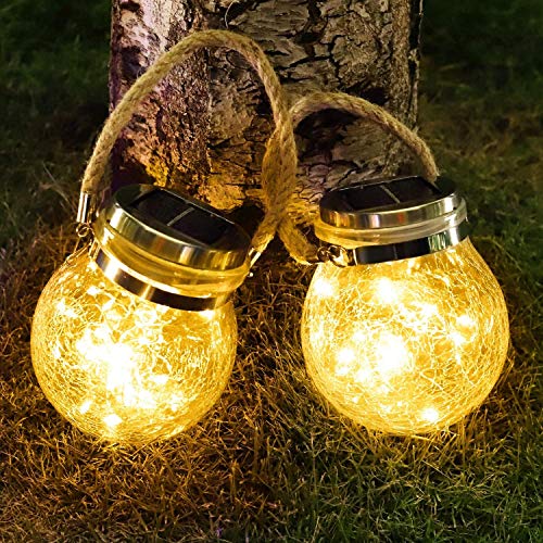 Epyz Solar Light Outdoor Garden Home Waterproof Hanging Crackle Jar Light for Party Christmas Decoration Lights [ Pack of 2, Warm Yellow Light,20LED ] - Image 1