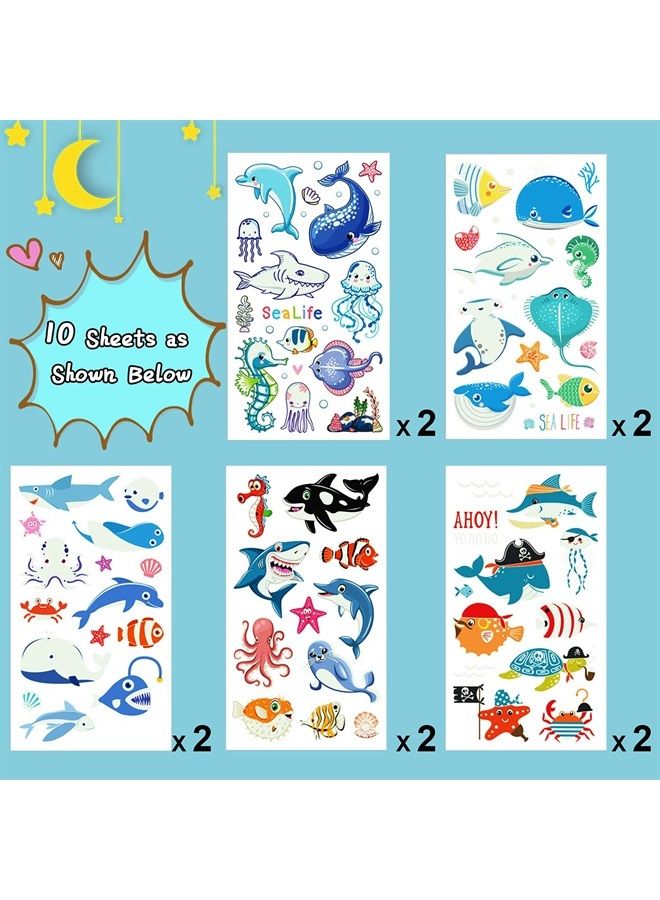 Partywind 130 Styles Luminous Shark Temporary Tattoos for Kids, Glow Shark Birthday Decorations Party Favors Supplies for Boys and Girls, Ocean Under Sea Fake Tattoo Stickers Gifts (10 Sheets) - Image 2