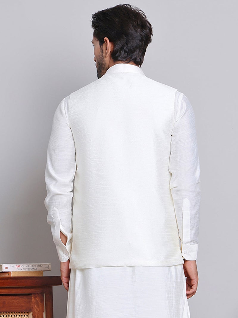 NOZ2TOZ Embroidered Nehru Jacket for Men - Yellow - Image 3