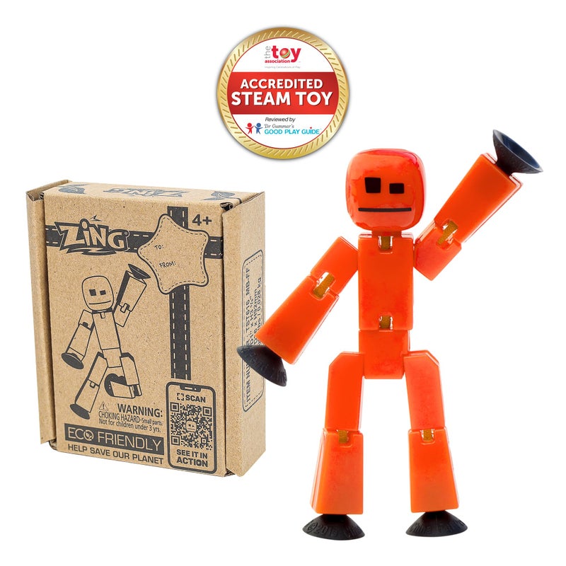 Zing StikBot Single Pack - Includes 1 StikBot - Collectible Action Figures and Accessories, Stop Motion Animation, Ages 4 and Up (Red Orange) - Image 2