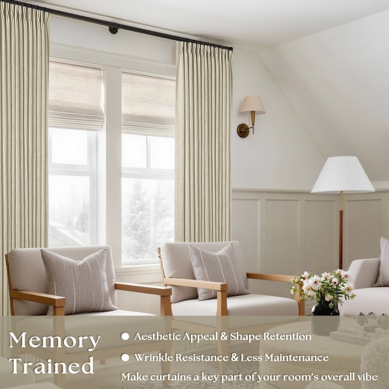 TWODRAPES Beige Linen Pinch Pleated 120 Inch Curtains 2 Panels for Living Room Bedroom Memory Training Shape Semi Sheer Neutral Flax Pinch Pleat Drapes with Hooks Rings Light Filtering Window Curtain 40x120 - Image 2