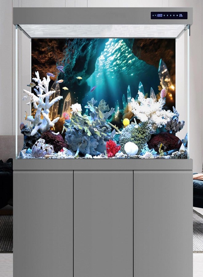 AWERT خلفية حوض أسماك من AWERT مقاس 48 × 18 بوصة، بتصميم حديقة خيالية، تحت الماء، مع خلفية مشمسة، وفقاعات تحت الماء، وشعاب مرجانية، وصخور كريستالية، وخلفية لتزيين الحيوانات الأليفة المتسلقة. - Image 5