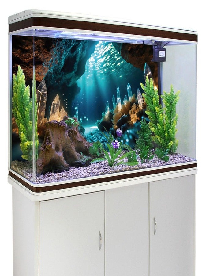 AWERT خلفية حوض أسماك من AWERT مقاس 48 × 18 بوصة، بتصميم حديقة خيالية، تحت الماء، مع خلفية مشمسة، وفقاعات تحت الماء، وشعاب مرجانية، وصخور كريستالية، وخلفية لتزيين الحيوانات الأليفة المتسلقة. - Image 3