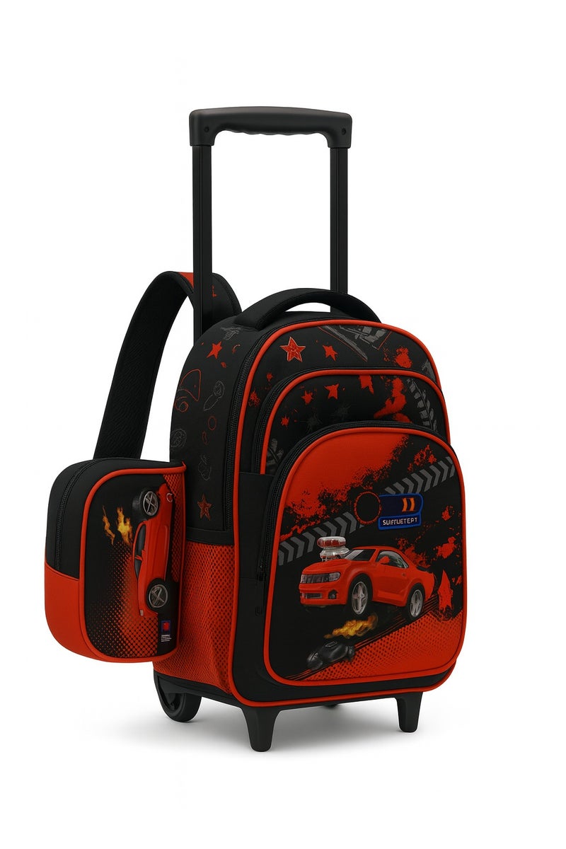 مجموعة شنطة مدرسية فاخرة بعجلات للأطفال – 3 قطع (شنطة بعجلات + حقيبة طعام + مقلمة) – تصميم عصري للبنات والأولاد - Image 3