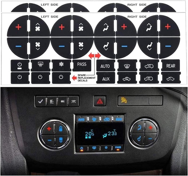 AC Dash Button Stickers Repair Kit for GM GMC Chevy Tahoe and Buick Vehicles (2007-2015) - Image 1