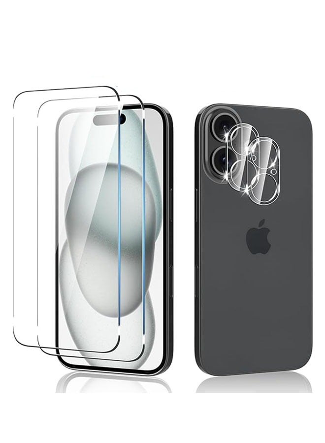 【2+2 Packs】 for iPhone 16 Screen Protector Tempered Glass Film with Camera Lens Protector Clear and Traceless. Provide good protection for your phone screen and lens against scratches and breakage - Image 1