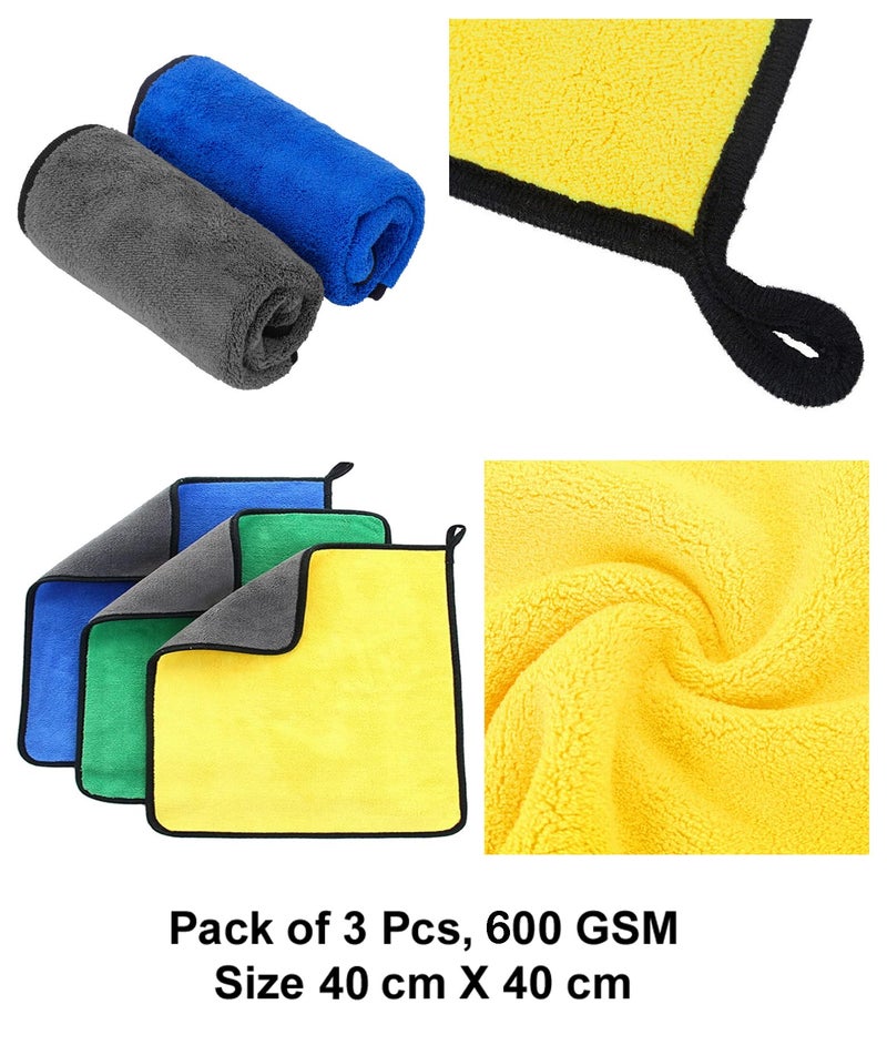 MAX Microfiber Cloth for Car Cleaning (600 GSM, Pack of 3, 40x40 cm, Multi-Colour) Double Sided, High Density, Thick Plush Towel for Car Detailing, Cleaning, Washing and Polishing - Image 2