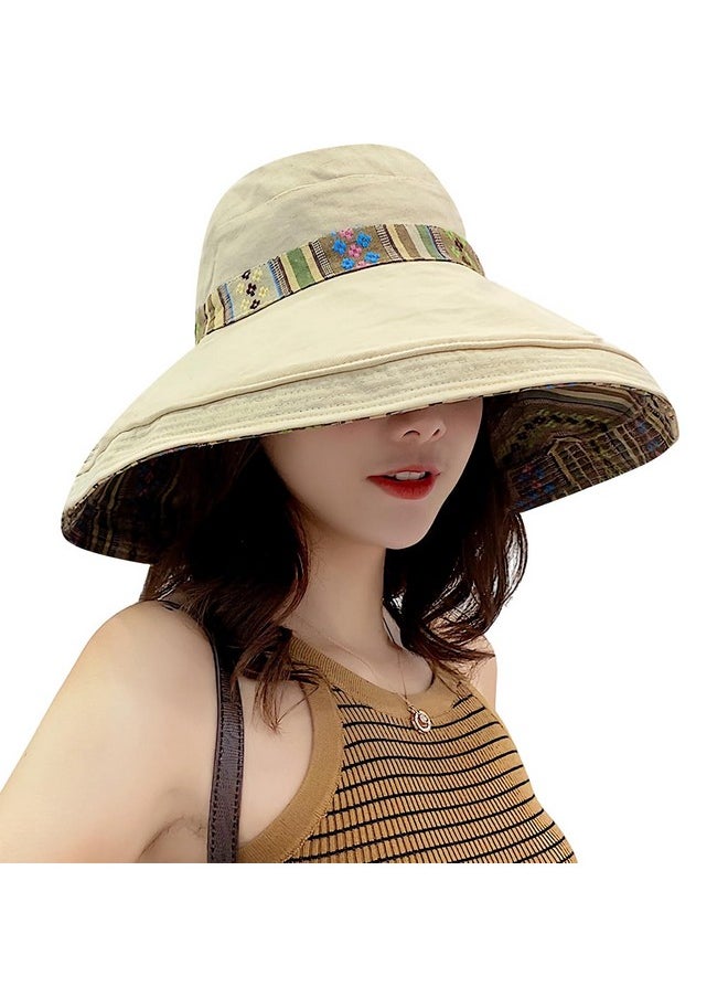 Huamulan - Women Wide Brim Sun Hats Summer Bohemian Beach Fishing Hat Uv Protection For Hiking Garden Travel Lawn Work Chin Strap - Image 1