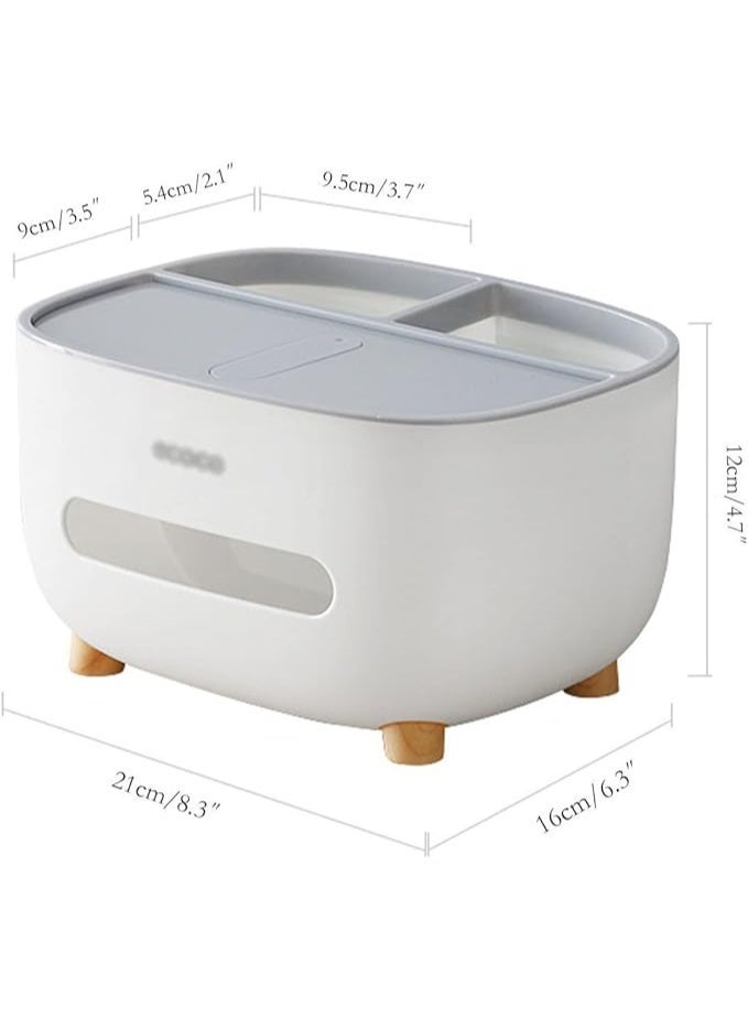 High-Quality 3-Compartment Plastic Tissue Box Organizer for Remotes, Phones, and Makeup Brushes DH (Grey) - Image 3