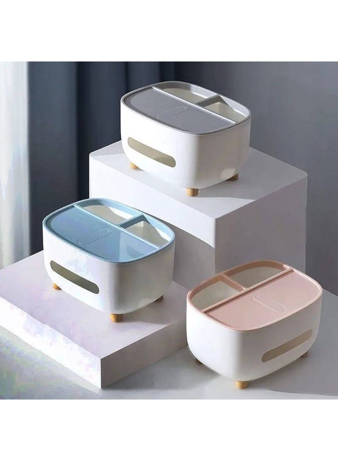 High-Quality 3-Compartment Plastic Tissue Box Organizer for Remotes, Phones, and Makeup Brushes DH (Grey) - Image 2
