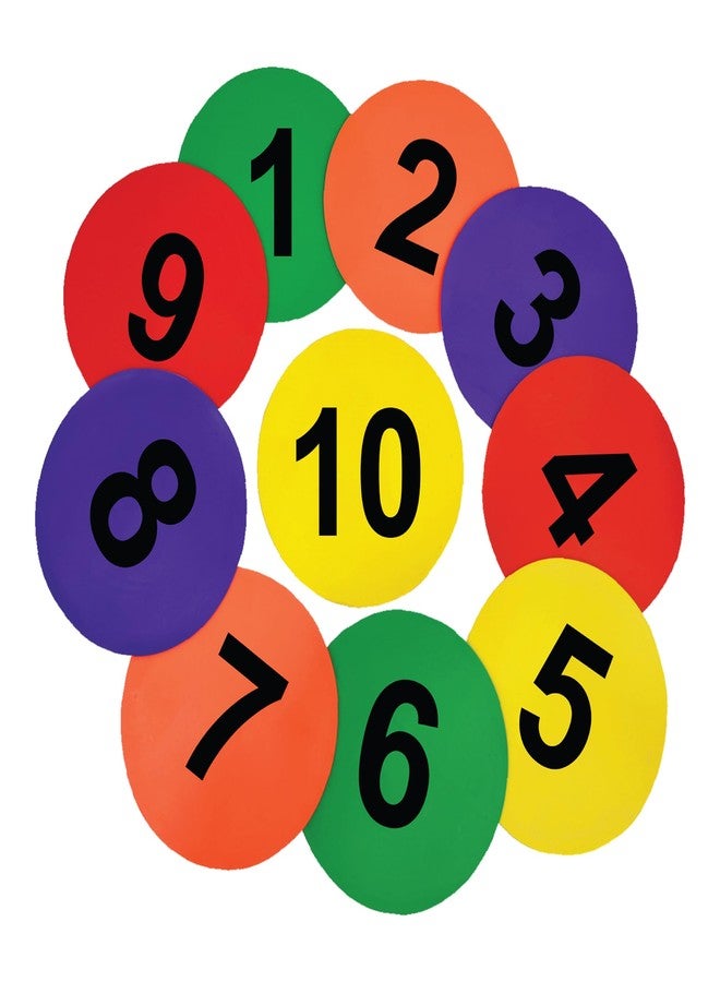 GISCO Sequence Spot Markers 9.5 Inch, Non Slip Rubber Agility Markers, Flat Markers for Sports Speed Agility Training and Drills, Kids Learning |1-10 Number Printed Circle Marker | Pack of 10 - Image 1