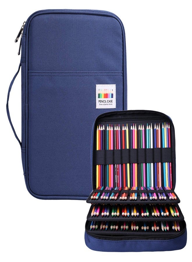 BOMKEE Pencil Case for Adults 220 Slots Colored Pencils Gel Pen Organizer Bag with Zipper for Artist Handy Glitter Gel Pens, Refills, Waterproof Coloring Holder Pencils Case(Blue) - Image 1