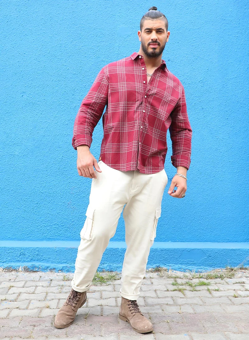 Instafab Plus Instafab Plus Men's Maroon Red Chalk Tartan Plaid Shirt For Casual Wear | Spread Collar | Long Sleeve | Button Closure | Cotton Blend Shirt Crafted With Comfort Fit For Everyday Wear