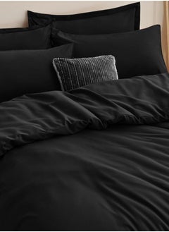 LUNA Home King Size 6-Piece Premium Quality Bedding Set in Solid Black, No Filler Included.  - Image 3