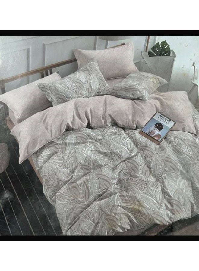 طقم مفروشات فاخر بحجم كينج مكون من 6 قطع - تصميم بسيط، غطاء لحاف 220×240 سم مع شرشف مطاطي و4 أغطية وسائد