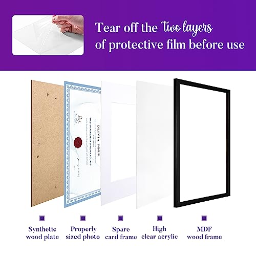 TWING 1PACK 8.5 x 11 Picture Frame For Certificate, Diploma, Display photos 6x8 with Mat or 8.5x11 Without Mat, Black Document Frames for Wall Mount or Tabletop Composite Wood - Image 5