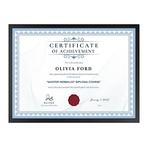 TWING 1PACK 8.5 x 11 Picture Frame For Certificate, Diploma, Display photos 6x8 with Mat or 8.5x11 Without Mat, Black Document Frames for Wall Mount or Tabletop Composite Wood - Image 1