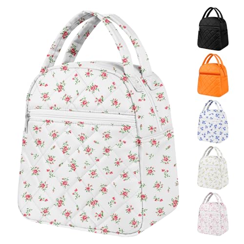 Paquesta Lunch Bag Women Stylish Quilted Lunch Boxes for Adult Fit and Fresh Cooler Insulated Lunchbox for Work Large 11 Liters Cute Compact Lunchbag Waterproof Red Floral - Image 1