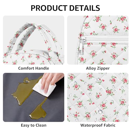Paquesta Lunch Bag Women Stylish Quilted Lunch Boxes for Adult Fit and Fresh Cooler Insulated Lunchbox for Work Large 11 Liters Cute Compact Lunchbag Waterproof Red Floral - Image 4