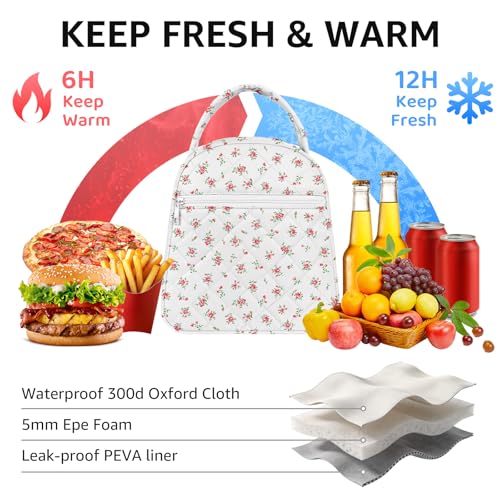 Paquesta Lunch Bag Women Stylish Quilted Lunch Boxes for Adult Fit and Fresh Cooler Insulated Lunchbox for Work Large 11 Liters Cute Compact Lunchbag Waterproof Red Floral - Image 2