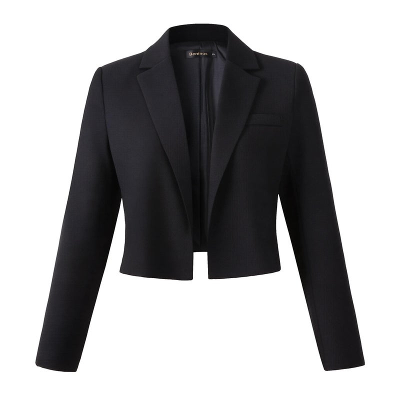 Beninos Womens Long Sleeve Open Front Cropped Blazer Jacket (806 Black, XS) - Image 1