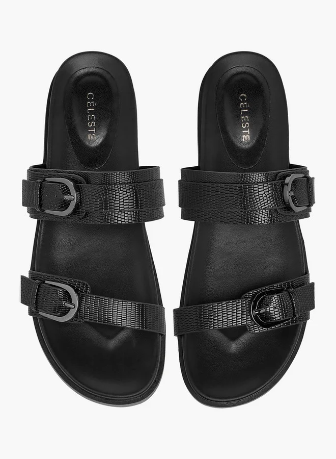 Celeste Women's Buckle Accent Slip-On Flat Sandals