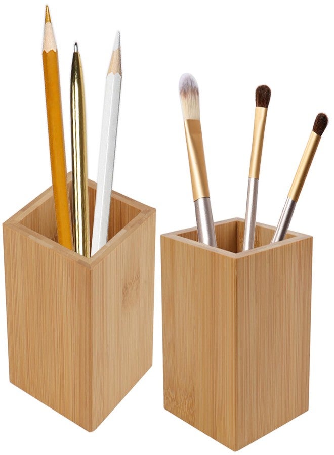 Tosnail 2 Pack Bamboo Pen Holder Pencil Holder for Desk, Makeup Brush Organizer Marker Pen Storage Cup for Office, School and Home - Image 1